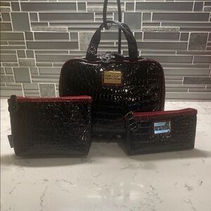 Kenneth Cole Reaction Black and Red Croc-Embossed Bag Set